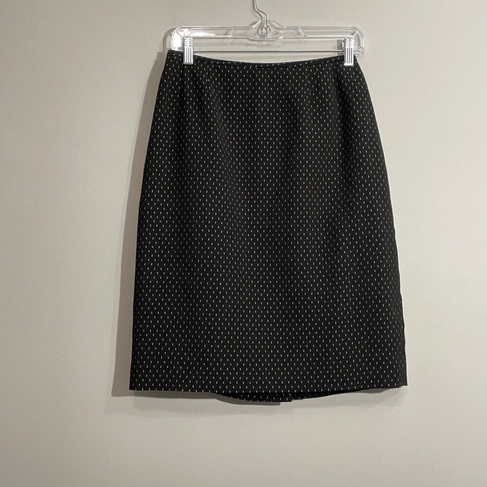 Le Suit Black Geometric Career Skirt Petite 10P Lined Split Hem Zip Closure